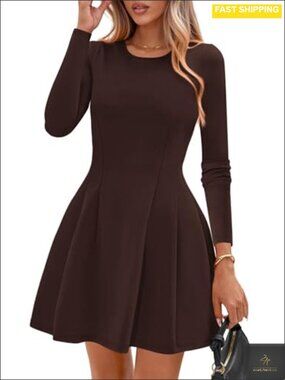 Womens Long Sleeve Pleated Mini Dress A-Line Soft Knit Club Night Out